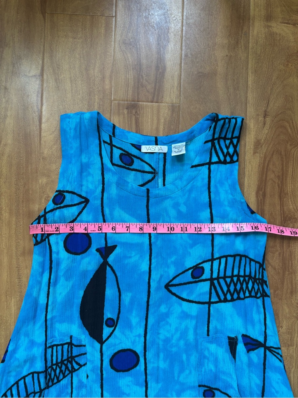 Vintage Bright Blue Sleeveless Maxi Dress with Fish Print - Picture 6 of 11